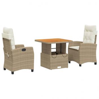 3-tlg. Garten-Essgruppe mit Kissen Beige Poly Rattan