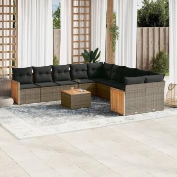 ARDEBO.de - 11-tlg. Garten-Sofagarnitur mit Kissen Grau Poly Rattan