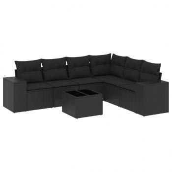 7-tlg. Garten-Sofagarnitur mit Kissen Schwarz Poly Rattan