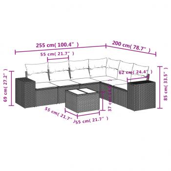 7-tlg. Garten-Sofagarnitur mit Kissen Schwarz Poly Rattan