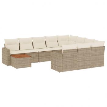 11-tlg. Garten-Sofagarnitur mit Kissen Beige Poly Rattan