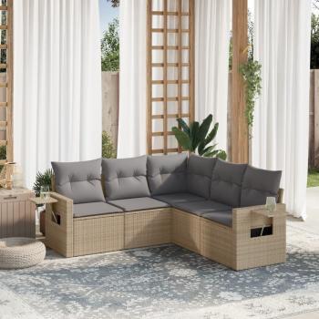 ARDEBO.de - 5-tlg. Garten-Sofagarnitur mit Kissen Beige Poly Rattan