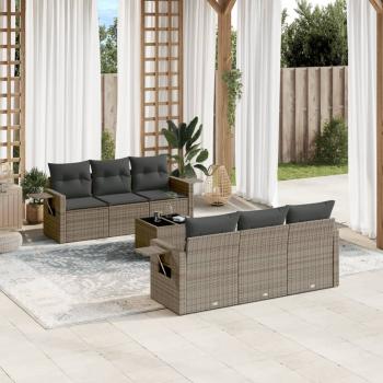 ARDEBO.de - 7-tlg. Garten-Sofagarnitur mit Kissen Grau Poly Rattan