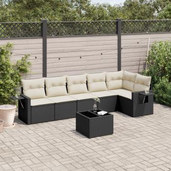 ARDEBO.de - 7-tlg. Garten-Sofagarnitur mit Kissen Schwarz Poly Rattan