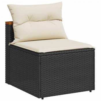 5tlg. Garten-Sofagarnitur mit Kissen Schwarz Poly Rattan Akazie