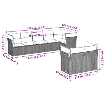 8-tlg. Garten-Sofagarnitur mit Kissen Braun Poly Rattan