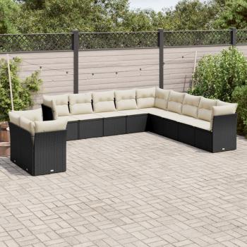 ARDEBO.de - 11-tlg. Garten-Sofagarnitur mit Kissen Schwarz Poly Rattan