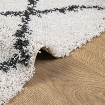 Teppich Shaggy Hochflor Modern Creme und Schwarz 120x120 cm