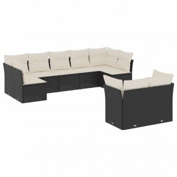 9-tlg. Garten-Sofagarnitur mit Kissen Schwarz Poly Rattan