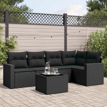 ARDEBO.de - 6-tlg. Garten-Sofagarnitur mit Kissen Schwarz Poly Rattan