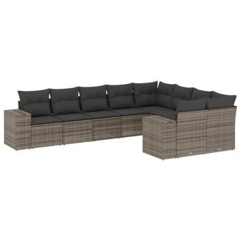 9-tlg. Garten-Sofagarnitur mit Kissen Grau Poly Rattan