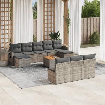 ARDEBO.de - 11-tlg. Garten-Sofagarnitur mit Kissen Grau Poly Rattan