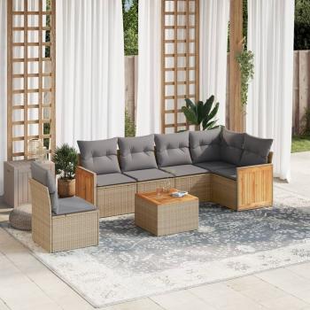 ARDEBO.de - 7-tlg. Garten-Sofagarnitur mit Kissen Beige Poly Rattan