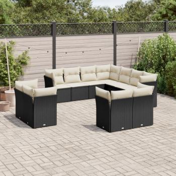 ARDEBO.de - 11-tlg. Garten-Sofagarnitur mit Kissen Schwarz Poly Rattan