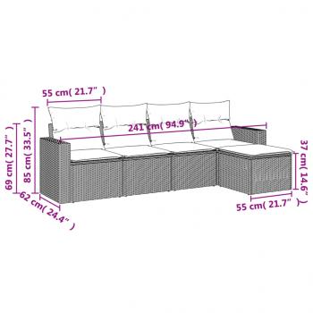 5-tlg. Garten-Sofagarnitur mit Kissen Schwarz Poly Rattan