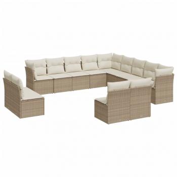 13-tlg. Garten-Sofagarnitur mit Kissen Beige Poly Rattan