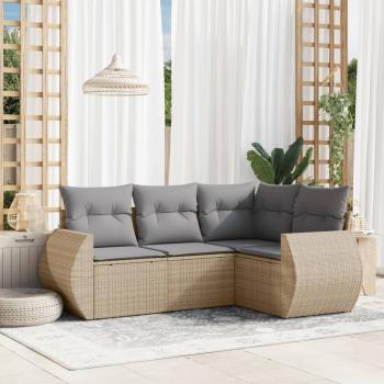 ARDEBO.de - 4-tlg. Garten-Sofagarnitur mit Kissen Beige Poly Rattan