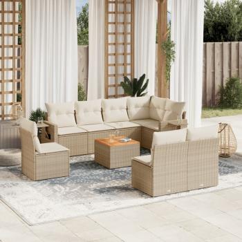 ARDEBO.de - 9-tlg. Garten-Sofagarnitur mit Kissen Beige Poly Rattan