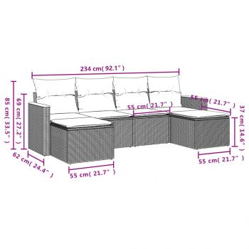 6-tlg. Garten-Sofagarnitur mit Kissen Grau Poly Rattan