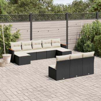 ARDEBO.de - 10-tlg. Garten-Sofagarnitur mit Kissen Schwarz Poly Rattan