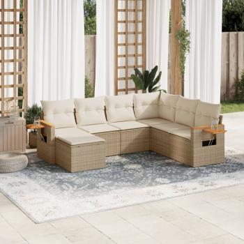 ARDEBO.de - 7-tlg. Garten-Sofagarnitur mit Kissen Beige Poly Rattan