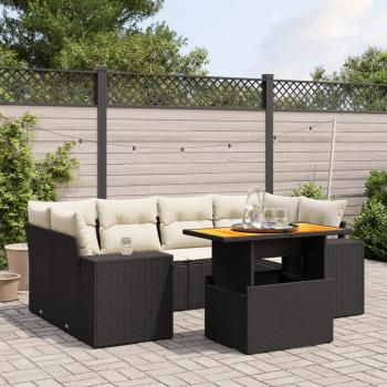 ARDEBO.de - 7-tlg. Garten-Sofagarnitur mit Kissen Schwarz Poly Rattan