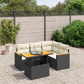 ARDEBO.de - 5-tlg. Garten-Sofagarnitur mit Kissen Schwarz Poly Rattan