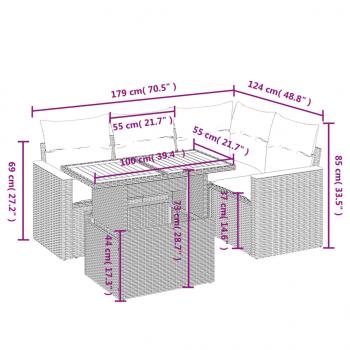 5-tlg. Garten-Sofagarnitur mit Kissen Schwarz Poly Rattan