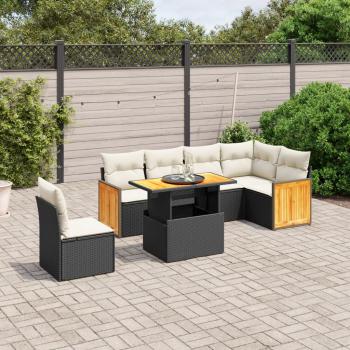 ARDEBO.de - 7-tlg. Garten-Sofagarnitur mit Kissen Schwarz Poly Rattan