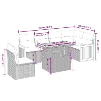 7-tlg. Garten-Sofagarnitur mit Kissen Schwarz Poly Rattan