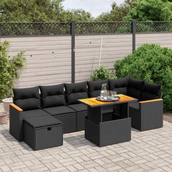 ARDEBO.de - 8-tlg. Garten-Sofagarnitur mit Kissen Schwarz Poly Rattan