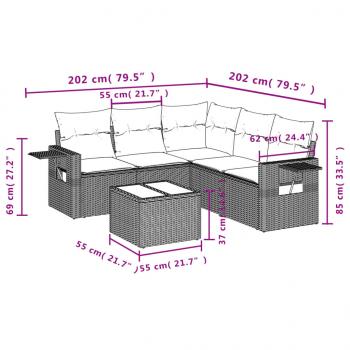 6-tlg. Garten-Sofagarnitur mit Kissen Schwarz Poly Rattan