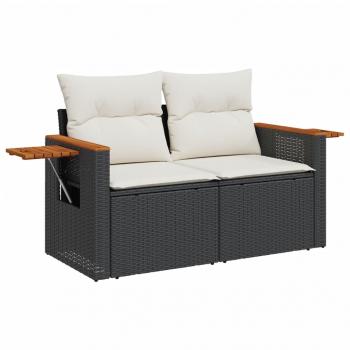 3-tlg. Garten-Sofagarnitur mit Kissen Schwarz Poly Rattan