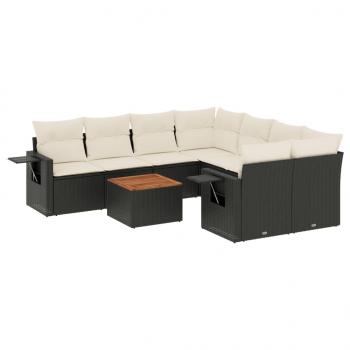 9-tlg. Garten-Sofagarnitur mit Kissen Schwarz Poly Rattan