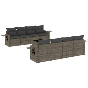 9-tlg. Garten-Sofagarnitur mit Kissen Grau Poly Rattan