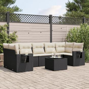 ARDEBO.de - 8-tlg. Garten-Sofagarnitur mit Kissen Schwarz Poly Rattan