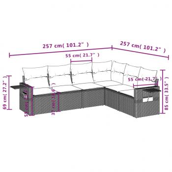 6-tlg. Garten-Sofagarnitur mit Kissen Beige Poly Rattan