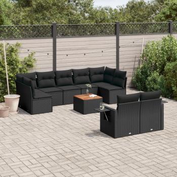 ARDEBO.de - 10-tlg. Garten-Sofagarnitur mit Kissen Schwarz Poly Rattan