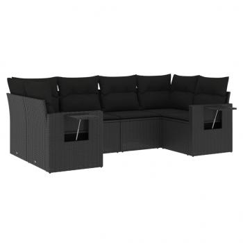 6-tlg. Garten-Sofagarnitur mit Kissen Schwarz Poly Rattan