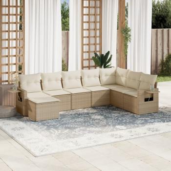 ARDEBO.de - 8-tlg. Garten-Sofagarnitur mit Kissen Beige Poly Rattan