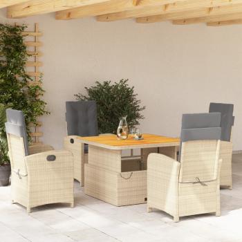 ARDEBO.de - 5-tlg. Garten-Essgruppe mit Kissen Beige Poly Rattan