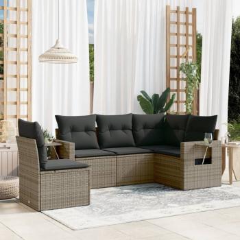 ARDEBO.de - 5-tlg. Garten-Sofagarnitur mit Kissen Grau Poly Rattan