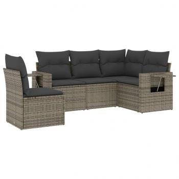 5-tlg. Garten-Sofagarnitur mit Kissen Grau Poly Rattan