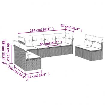 8-tlg. Garten-Sofagarnitur mit Kissen Braun Poly Rattan