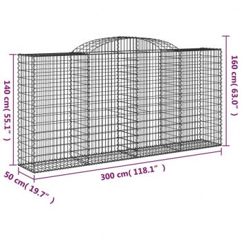 Gabionen mit Hochbogen 9 Stk. 300x50x140/160cm Verzinktes Eisen