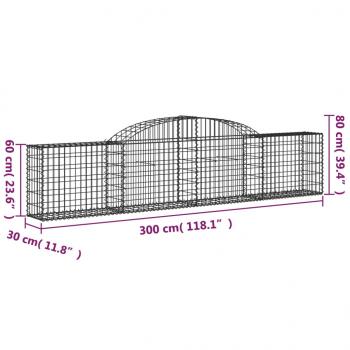 Gabionen mit Hochbogen 13 Stk. 300x30x60/80 cm Verzinktes Eisen