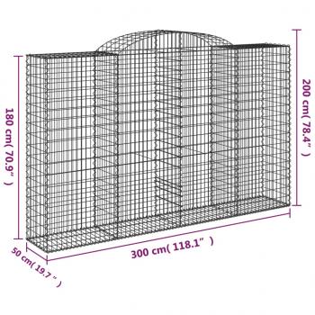 Gabionen mit Hochbogen 7 Stk. 300x50x180/200cm Verzinktes Eisen