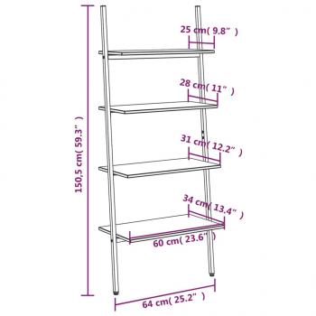 Leiterregal mit 4 Böden Dunkelbraun und Schwarz 64x34x150,5 cm