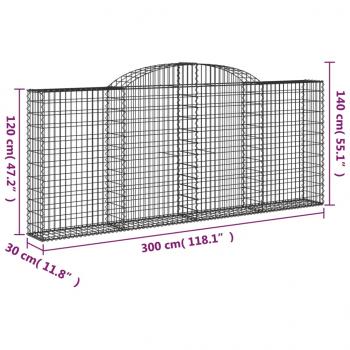 Gabionen mit Hochbogen 11 Stk 300x30x120/140cm Verzinktes Eisen