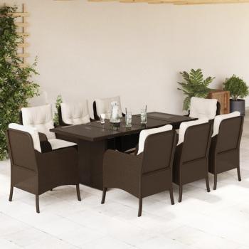 ARDEBO.de - 9-tlg. Garten-Essgruppe mit Kissen Braun Poly Rattan